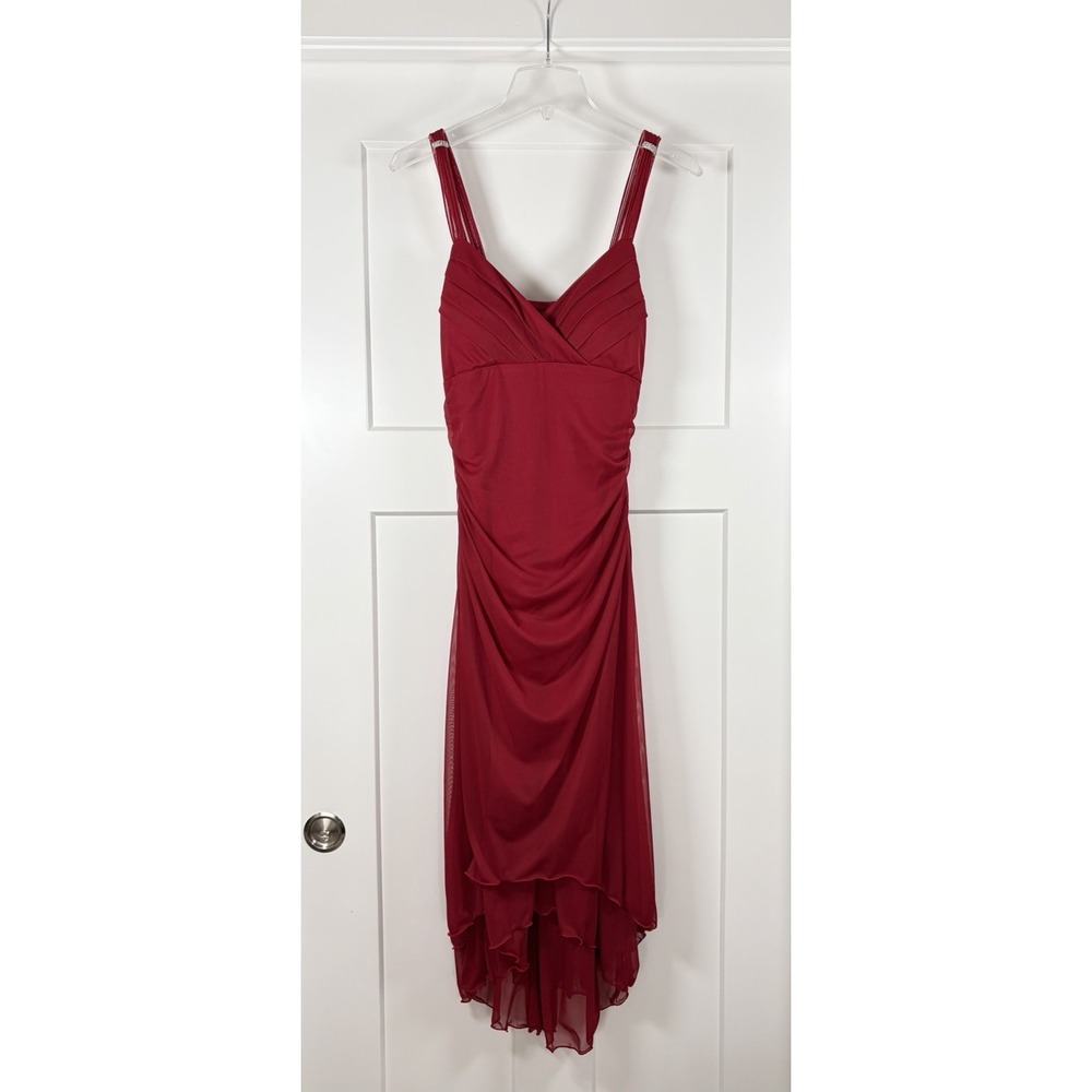 Scarlett Red Dress Women's 10 Cocktail Party Ruched Asymmetric Hem Sleeveless